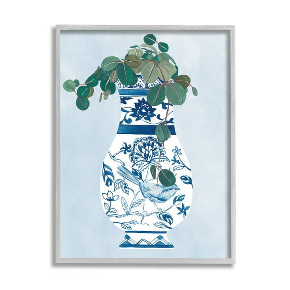 Stupell Industries Green Vine Plant Ornate Blue Bird Vase, 24 x 30, Design by Melissa WangÂ 