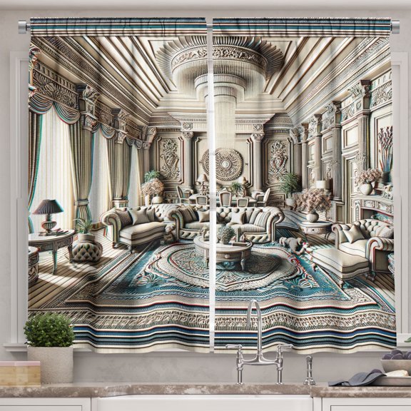Ambesonne Classic Kitchen Curtains, Ritzy Room Posh Scene Print, 55"x45", Coconut and Sea Blue