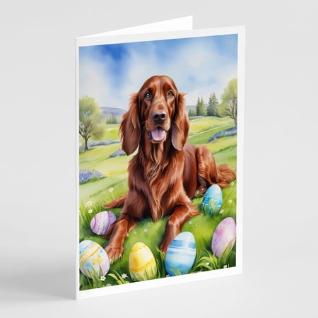 Irish Setter Easter Egg Hunt Greeting Cards Pack of 8 7 in x 5 in