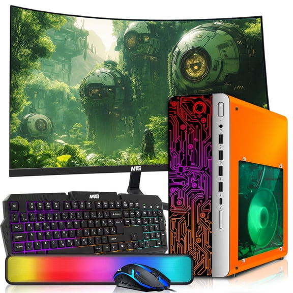 Restored HP Desktop Computer PC Phoenix AMD A10-9700, 16GB RAM, 512GB SSD, 27 Inch Curved Monitor, RGB KBM with AI Copilot, WiFi, RGB Soundbar, Windows 11 (Refurbished)