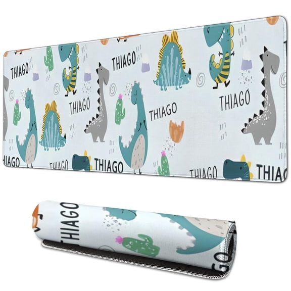 Long Mouse Pads for Desk,Colorful Dinosaurs THIAGO Cacti Pattern Desk Mats on Top Of Desks, Desk Mouse Pad Extra Large with 3mm Non-Slip Base and Stitched Edge for Gaming,Office,Work,Home 31.5"x11.8"