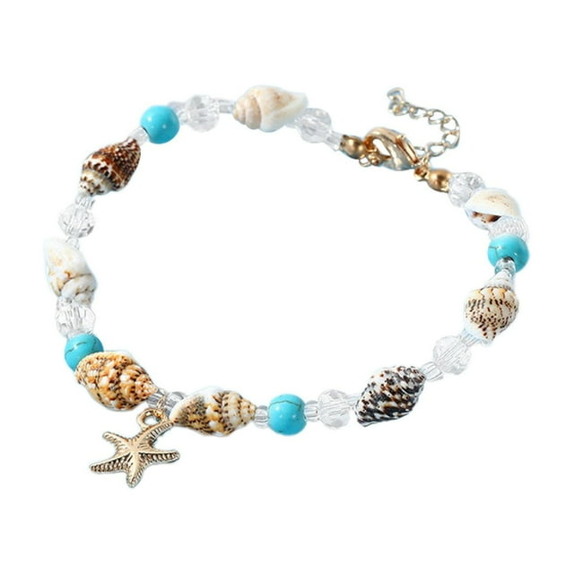 New Natural And Conch Anklet Fashionable Hand Woven Blue Beads And Rice Beads Bracelet Bracelet And Anklet Adjustable