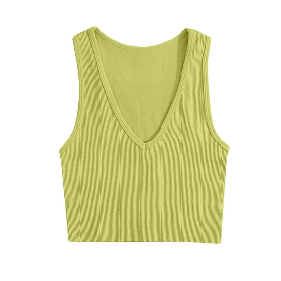 Mrat Womens Tank Tops Dressy Casual Women's V-Neck Tight Sleeveless Solid Color Camisoles Sports Yoga Elastic Tank Tops S-116 A-Green S