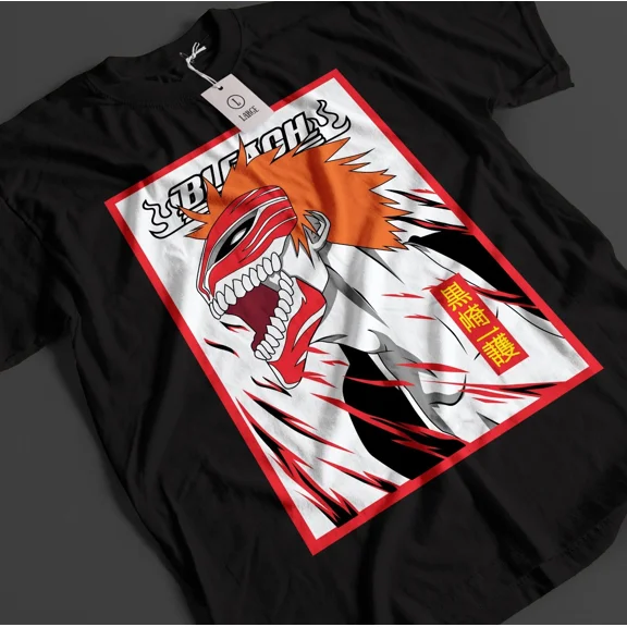 RARE Bleach Anime Shirt Ichigo Bankai T-Shirt Byakuya Tshirt Aizen Zaraki Unisex Tee