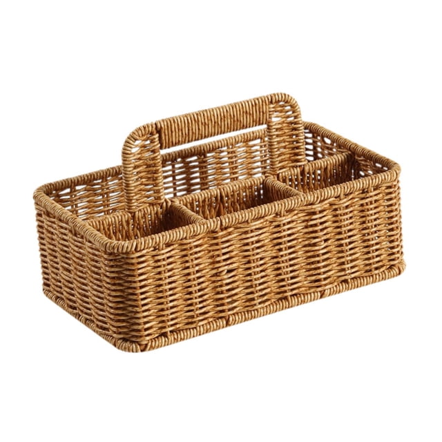 Cesta almacenamiento imitación ratán, caja organizadora hecha a mano con 4 compartimentos, ideal para la cocina, el baño y el hogar.