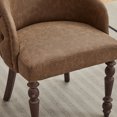 thumbnail image 4 of Mid-Century Accent Chair, PU Dining Chair with Solid Wood Armrests and Legs, Hand-Pulled Buckle Decoration, 1 Seat Cushioned Sofa for Living Room Bedroom, 4 of 7