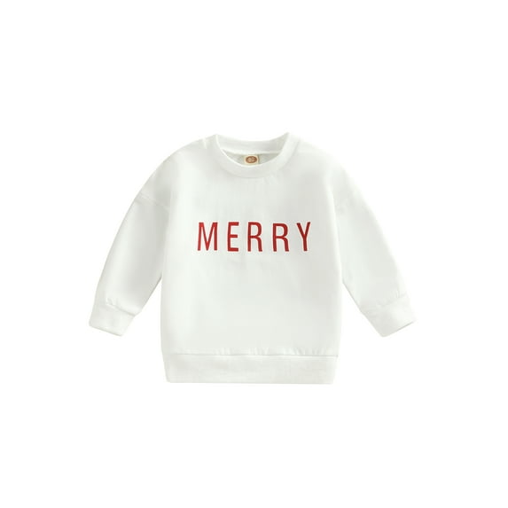 Qmyliery Toddler Baby Christmas Sweatshirt, Long Sleeve Crew Neck Letter Print Pullover Tops,6 Months-4 Years