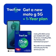 Tracfone Motorola Moto G 2024, 5G, 64GB, Blue Includes 1500Min/1500Txt/1500MB, 365 Days Service Plan - Prepaid Smartphone Service Bundle