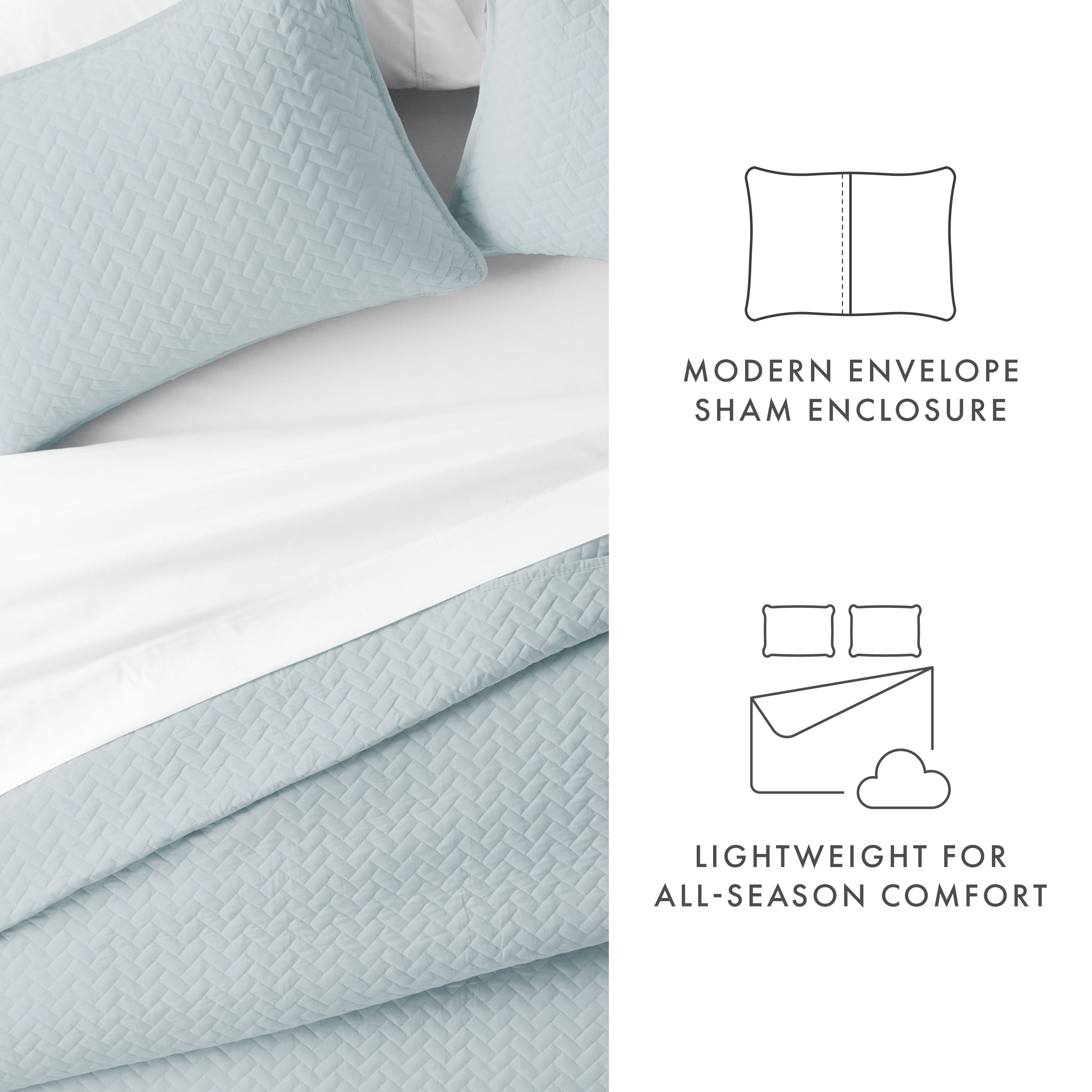 Pale Blue Herring Pattern Quilted Coverlet, King / CalKing, by Noble Linens  - Walmart.com