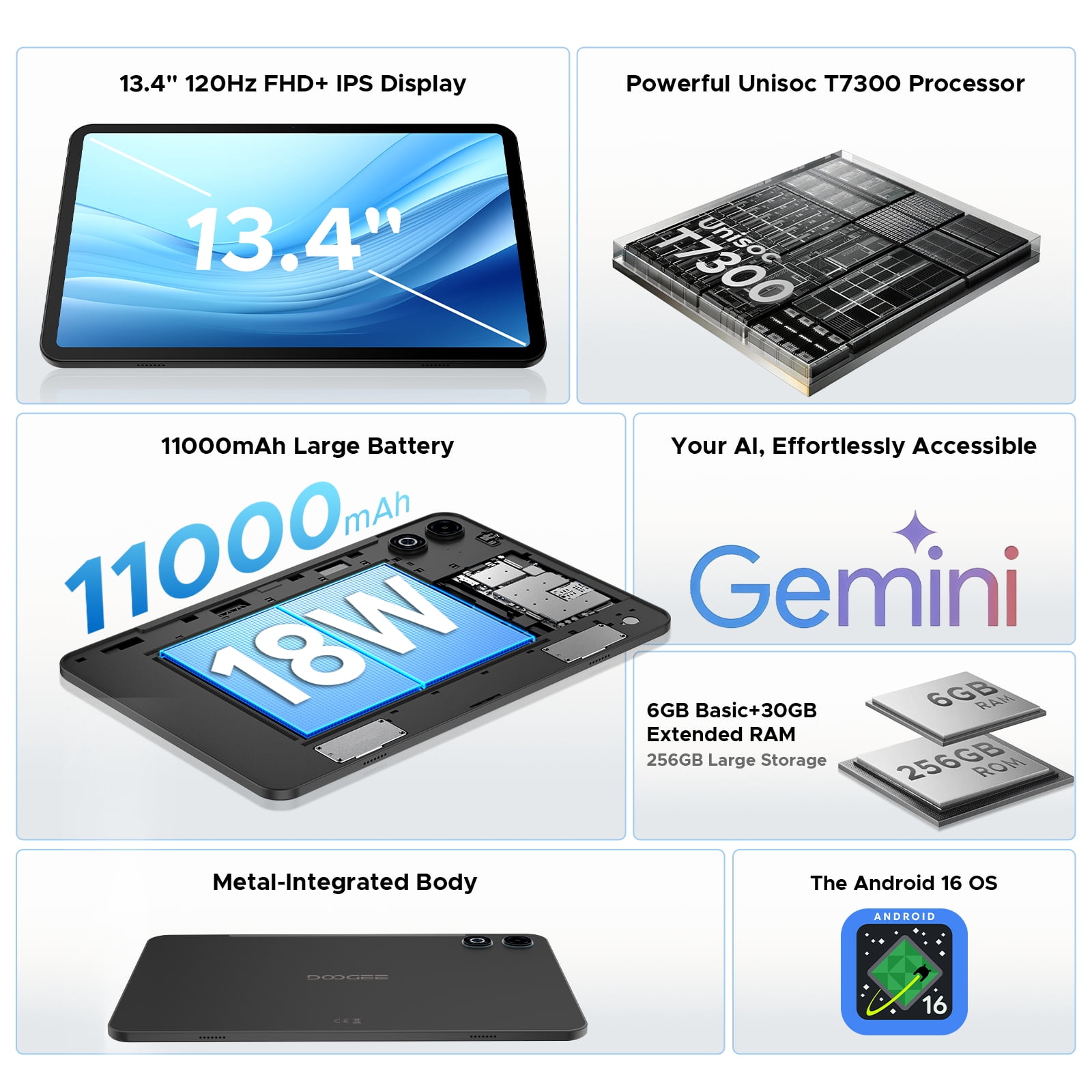 DOOGEE U13 Android 16 Gemini Al Tablet with Keyboard,13 inch Tablet ,32GB+256GB,11000mAh/18W,Octa Core Gaming Tablets,13MP+5MP,WiFi 5