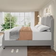 thumbnail image 3 of Homhougo California King Size Platform Bed Frame, Velvet Upholstered Bed with 50.2'' Headboard, Rivet Decoration, No Box Spring Needed, Grey, 3 of 6