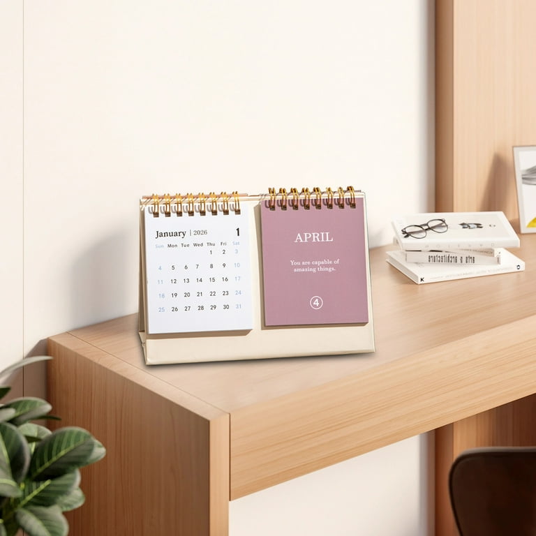 2026 Desk Calendar - Minimalist Spiral-Bound Planner with