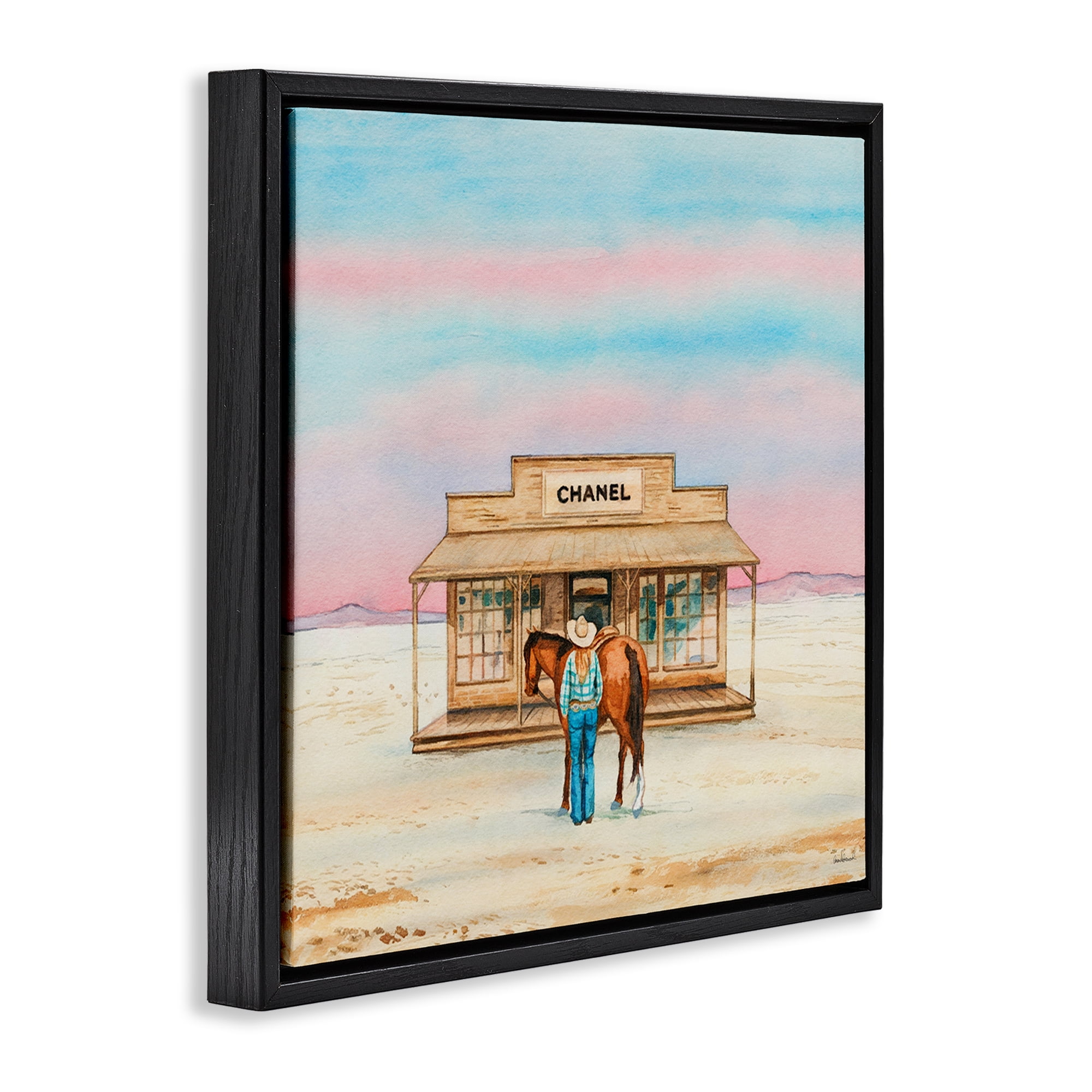 Stupell Industries Glam Shopping in Desert Fashion Painting Black Floater Framed Canvas Art Print Wall Art, 25 x 25