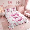 thumbnail image 5 of Meiyoeat Pink Letter S Full Size Comforter Sets 3 Pieces for Teens Girls, Cute Ribbon Bow Bedding Sets for Bedroom, Pink White,Pink Reversible, 5 of 7