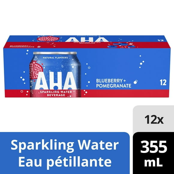 AHA Blueberry + Pomegranate Sparkling Water 355mL cans, 12 pack, 12 x 355 mL