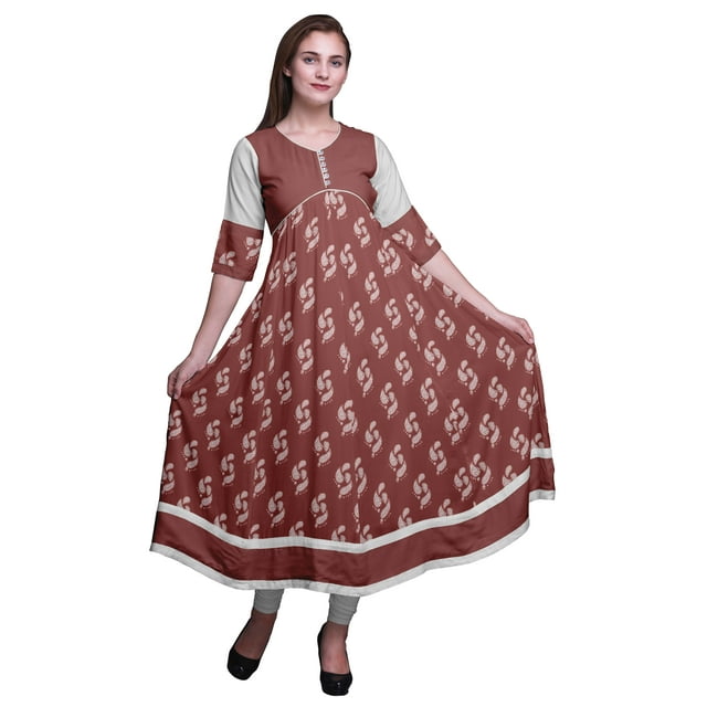Bimba Kurti Long Imprimé pour Femmes Anarkali Robe Tunique Indienne Décontractée