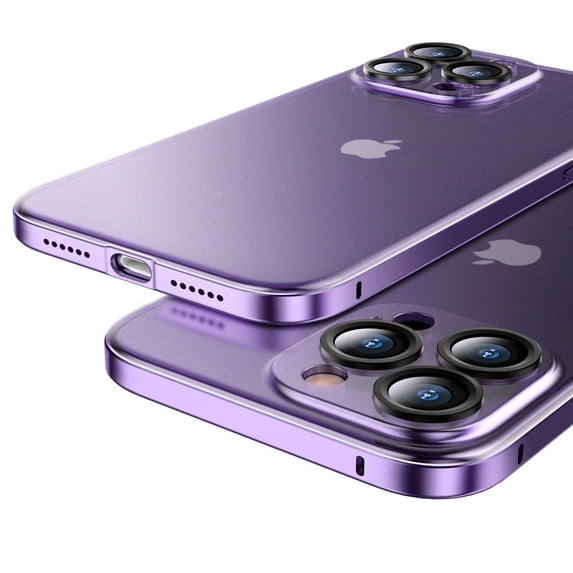 ELEHOLD for iPhone 13 Pro Max 6.7 Inch Slim Clear Case, Metal Plating Frame Frosted Clear Back All Inclusive Camera Lens Protection Shockproof Anti-Scratch Anti-Fingerprint Ultra-Thin Case,Purple