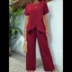 thumbnail image 5 of Conjunto de Dos Piezas de Verano para Mujer, Corta, Cuello Redondo, Pierna , Pantalón . Vino Tinto M, 5 of 7