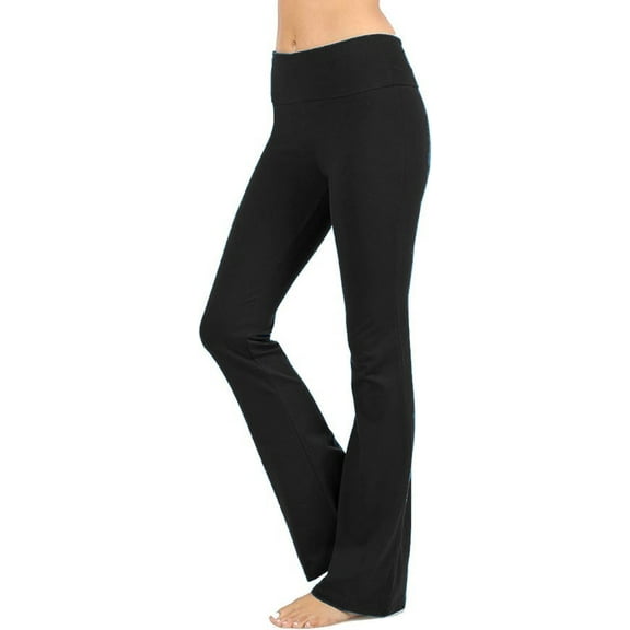 Women's Premium Cotton Fold Over YOGA Pants Regular and Plus Size (Black, 2X)