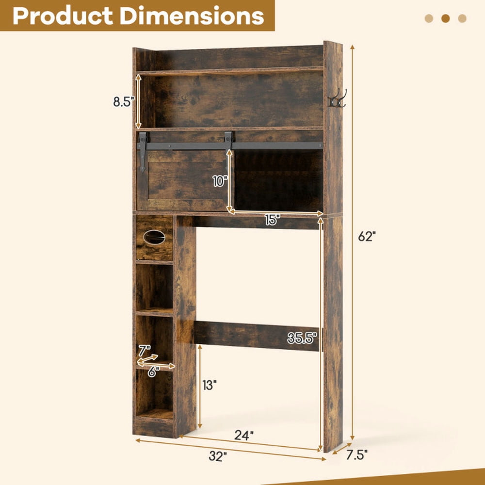 Finihen Toilet Storage Cabinet, Bathroom Cabinet Organizer, Over The Toilet Storage Cabinet with Sliding Barn Door and Adjustable Shelves, for Bathroom, Rustic Brown