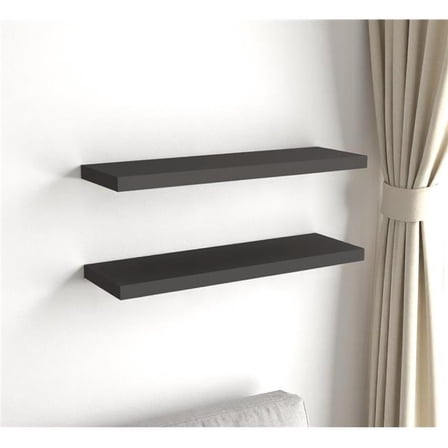HomeRoots 571362 32 in. Dark Gray Wood Wall Mounted Floating Shelf - Set of 2