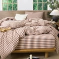 thumbnail image 4 of MooMee Gingham Duvet Cover Set Queen 100% Washed Cotton Linen Like Textured Breathable Lightweight 3-Piece (Dark Orange, 90"x90"), 4 of 8
