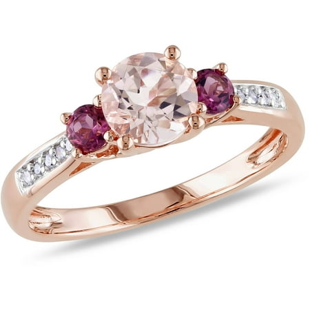 1 Carat T.G.W. Morganite, Pink Tourmaline and Diamond-Accent 10kt Pink Gold 3-Stone Ring