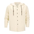 thumbnail image 2 of Camisa de lino con botones y capucha para hombre: manga larga, lengüetas para remangar, botones de madera, ropa de playa/casual, tallas S-XXXL, 2 of 8