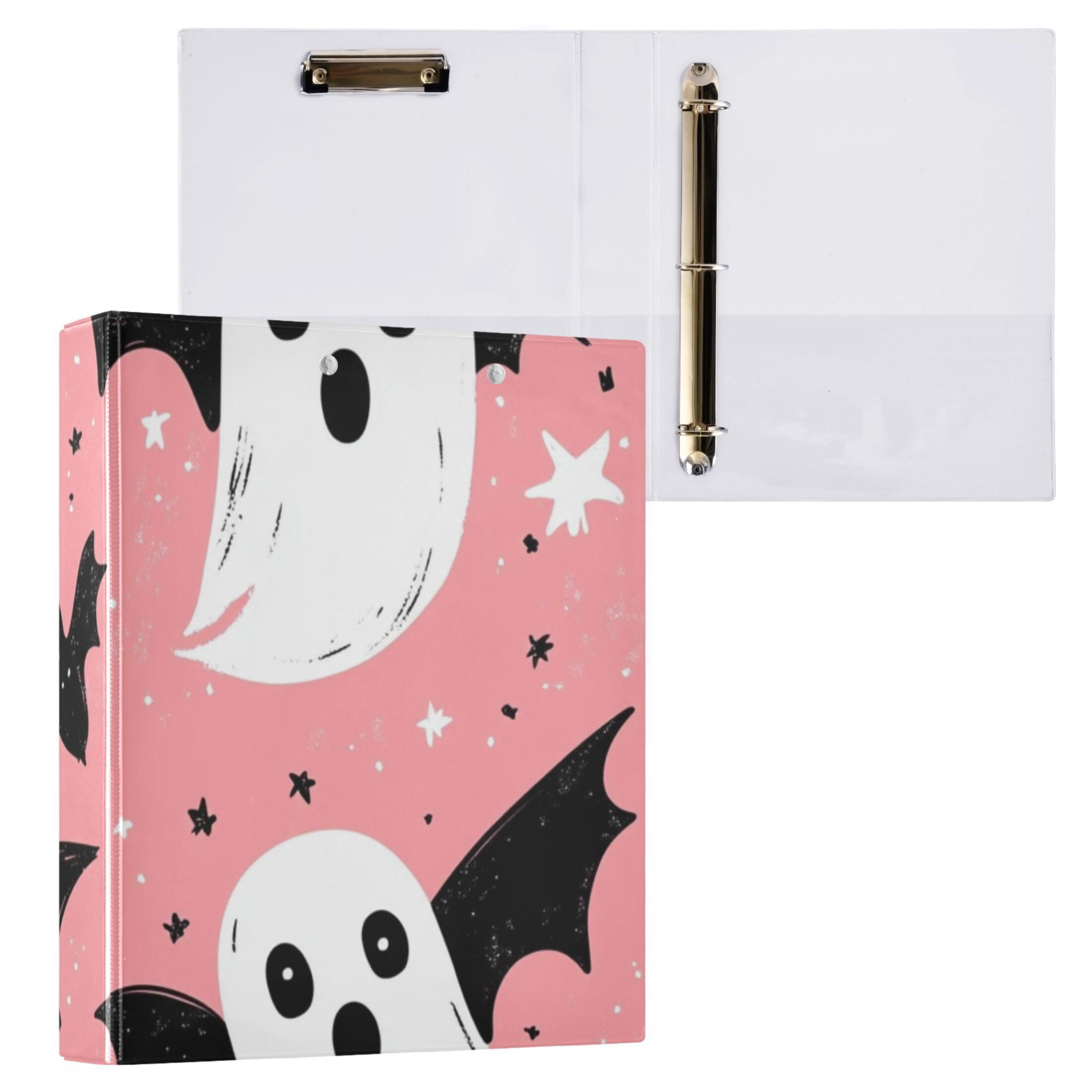 Ghosts Stars 3 Ring Binders 1.5 inch Hardcover File Folders with Interior Pockets A4 Size Organizer for School Office Hospital