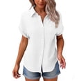 thumbnail image 5 of Womens Cotton Linen Gauze Shirts Loose Fit Button Down Blouses Casual Summer Textured Collared Crinkle Seersucker Tops White M, 5 of 6