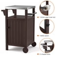 thumbnail image 2 of Portable Outdoor Grill Cart with Storage,Stainless Steel Tabletop Outdoor Kitchen Island with Wheels, Hooks and Side Shelf Brown, 2 of 12