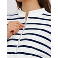 thumbnail image 5 of INSPIRE CHIC Womens Maternity Blouse Cotton Mock Neck Shirt Half Zip Long Sleeve Tops Side Slit Striped Turtleneck Pregnancy M Blue, 5 of 6