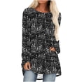 thumbnail image 4 of Jewelreauty Womens Round Neck Long Sleeve Shirts Casual Print Pullover Loose Tops Plus Size Tunic T-Shirts (M, Black-B), 4 of 6