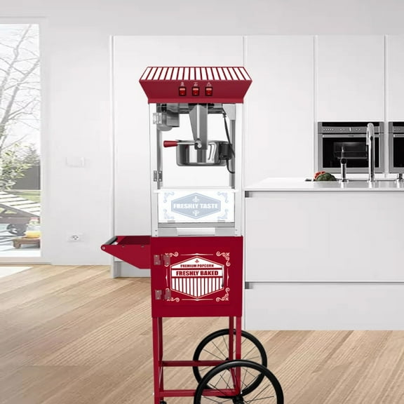 Movie Theater-Style Red Hot Air Commercial Popcorn Popper Cart