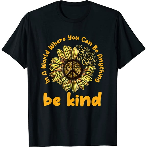 Womens Be Kind Sunflower Peace Sign T-Shirt for Gift Tshirt Black Tshirt