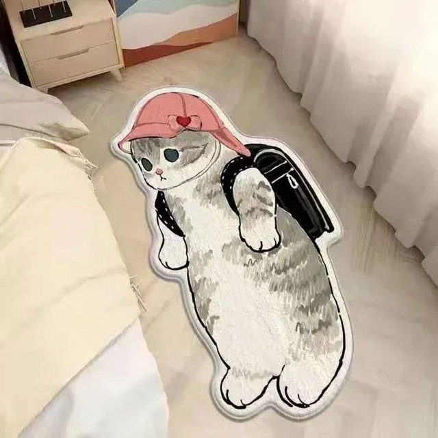 Cartoon Bedside Rug Cat Floor Mat Fluffy Cat Mats Irregular Carpet for Living Room Shaggy Area Rugs Thicken Doormat Cute Decor
