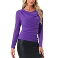 thumbnail image 4 of INSPIRE CHIC Women's Ruched Cowl Neck Long Sleeves Glitter Praty Club Top XL Purple, 4 of 6