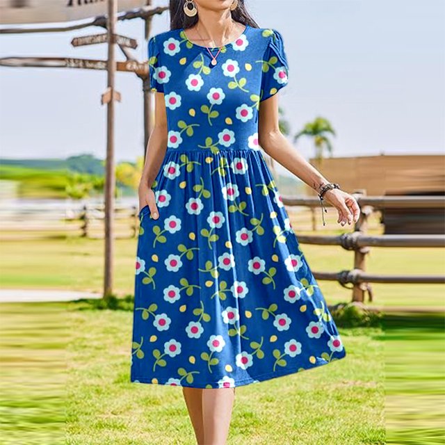 WILLBEST Vestidos Cortos Para Mujer Vestido Casual Con Bolsillo Y Manga Con Volantes Y Estampado Floral Para Mujer