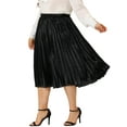 thumbnail image 4 of Agnes Orinda Women's Plus Size Elastic Waist Metallic Velvet Pleated Midi Skirt 1X Black, 4 of 7
