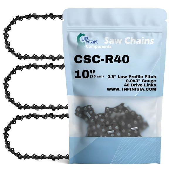 3-Pack 10-Inch Chainsaw Chain R40 Replacement for Husqvarna T536 LiXP - (10", 3/8", .043", 40 DL)