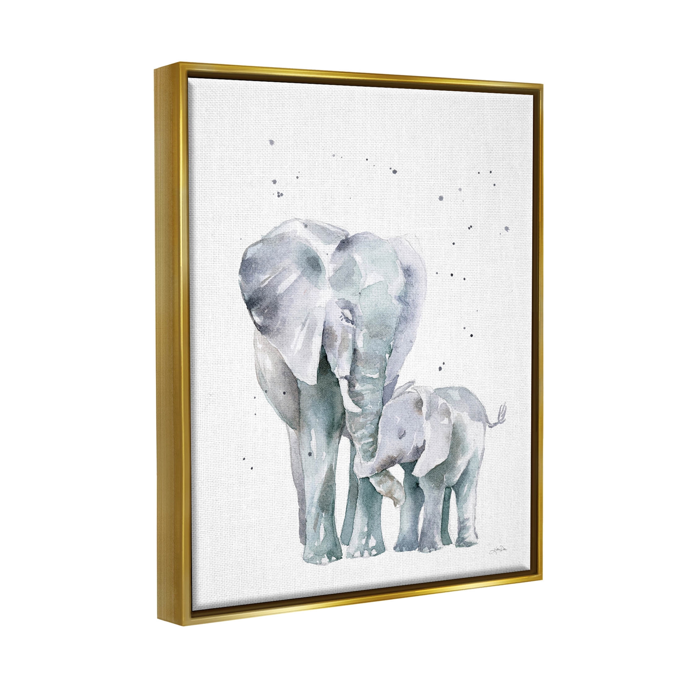 Stupell Industries Loving Elephant Family Hugs Watercolor Graphic Art Metallic Gold Floating Framed Canvas Print Wall Art, Design by Katrina Pete