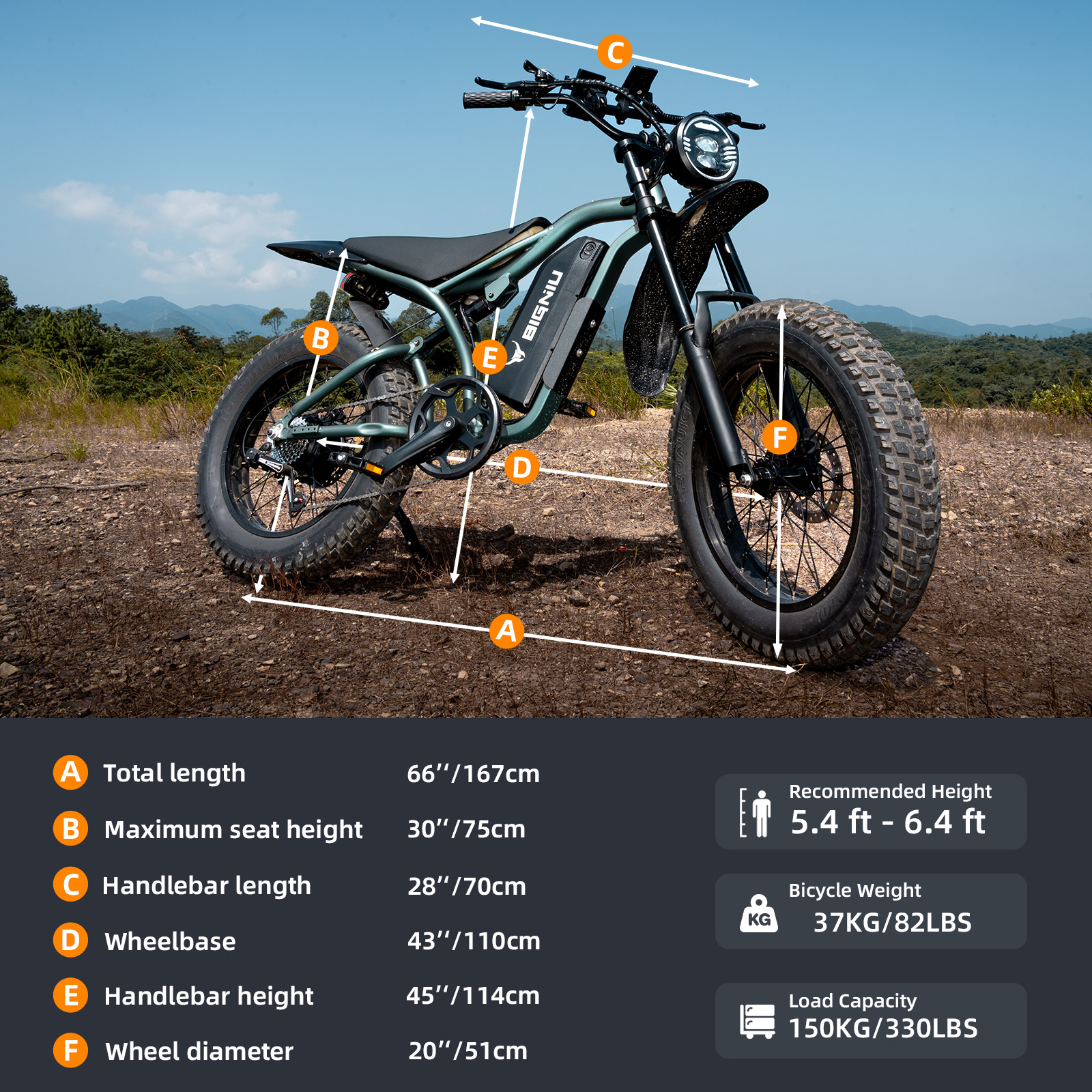 BIGNIU BG-S Electric Bike for Adults – 20" Fat Tire, 740W Motor, 48V 15A Battery, 7-Speed, Dual Disc Brakes for Off-Road and City Riding UL2849