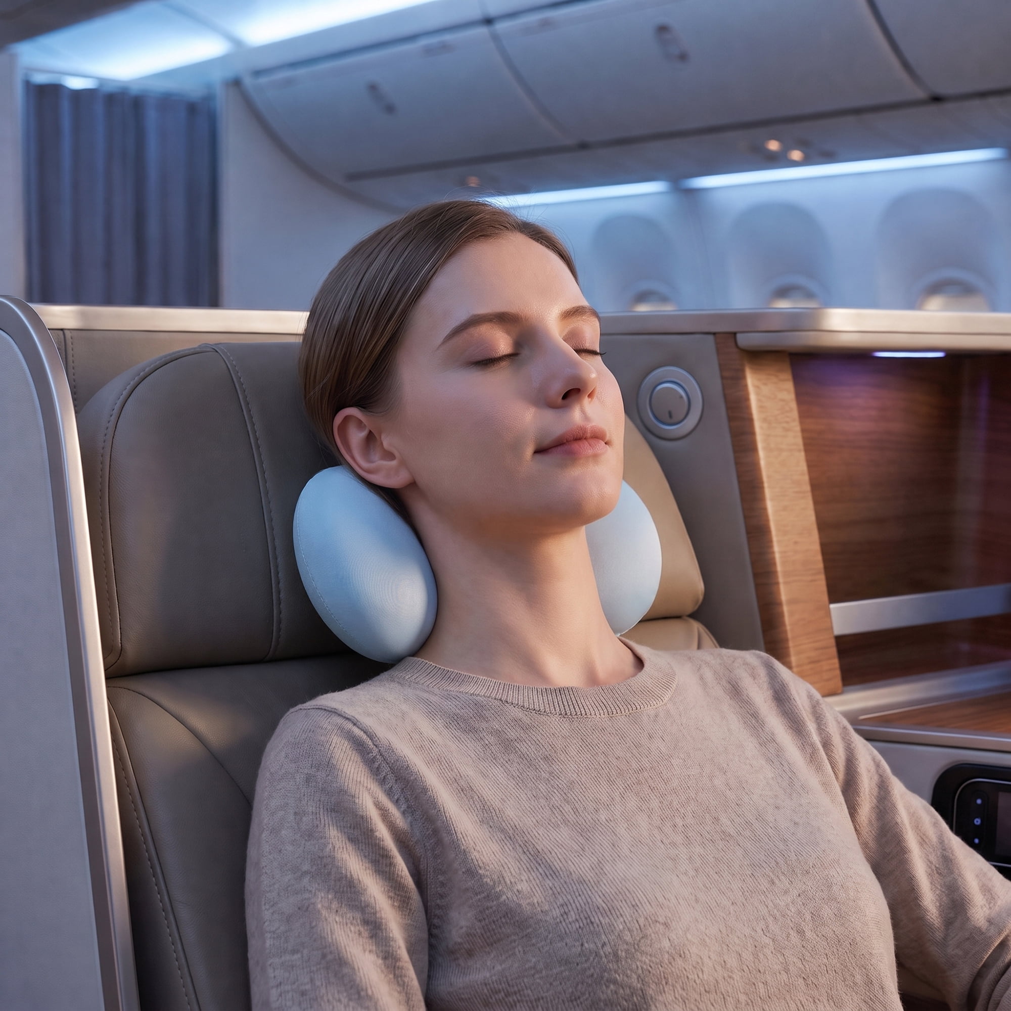 Neck Pillow Travel Pillow Cotton Cervical Support for Airplane Blue 9.4" x 5.1"