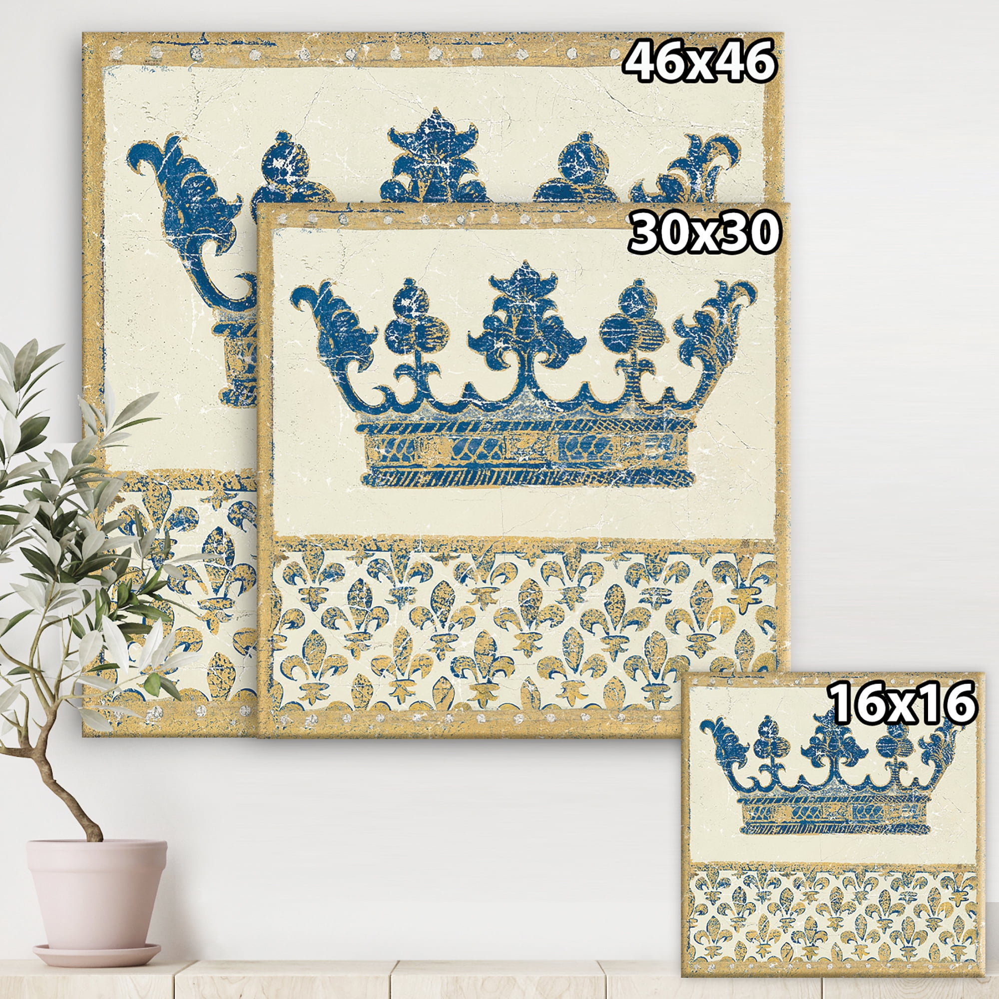 Designart 'Fleur de Lis Gold Crown' Ornate Glam gallery-wrapped Canvas