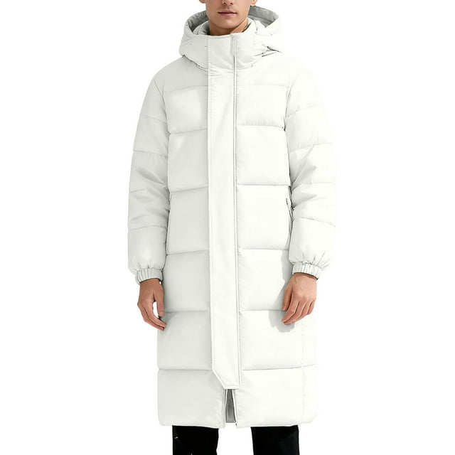 Lovzfmll Manteau Long Matelassé pour Homme Résistant à l'Eau à Capuche, Poids Lourd Quilted Blanc, m