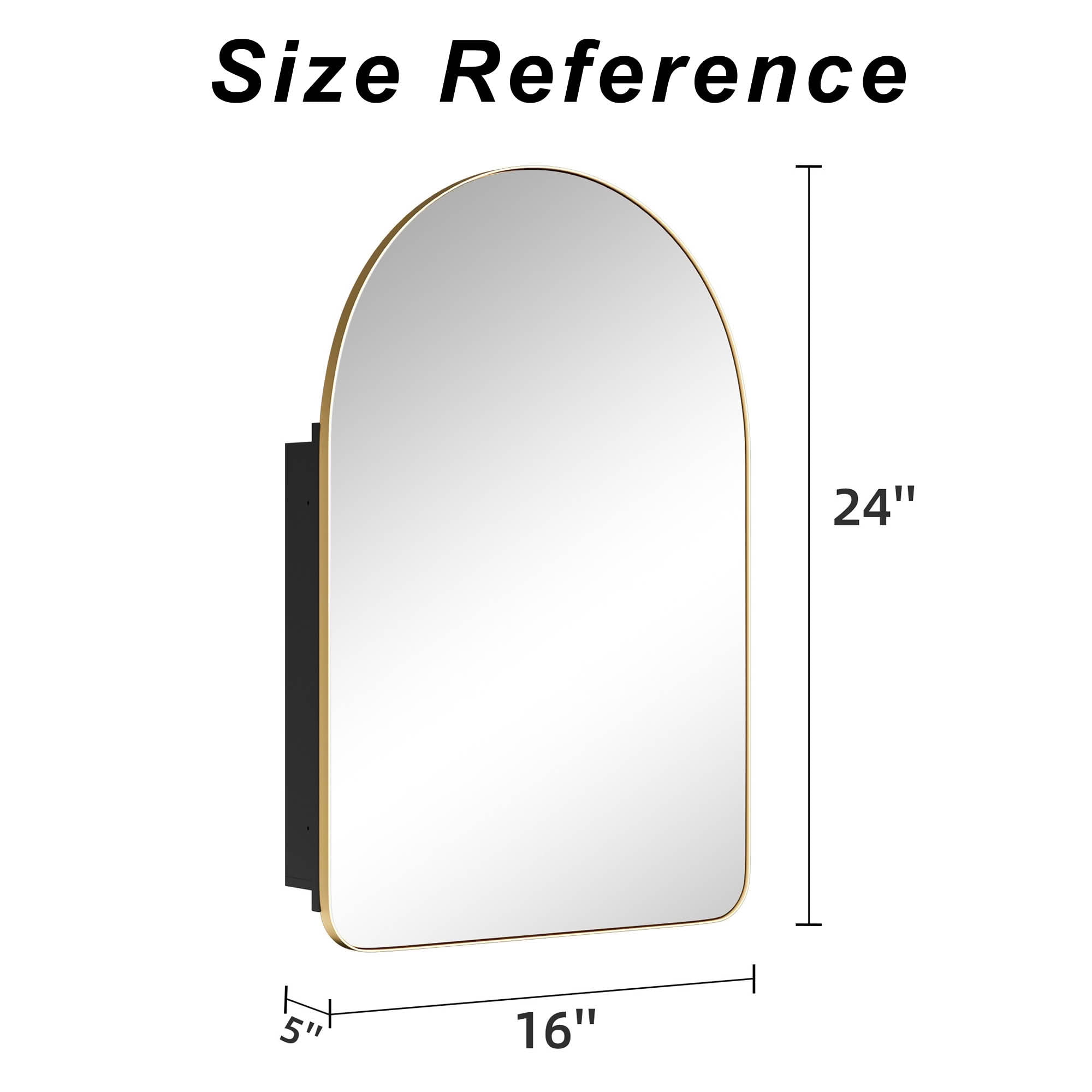 MAYEERTY 24x16x5 Inch Gold Metal Round Corner Arched Medicine Cabinet for Bathroom