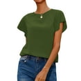 thumbnail image 3 of Women Strappy Back Cutout Short Sleeve Round Neck Plain Tee Shirt, 3 of 5