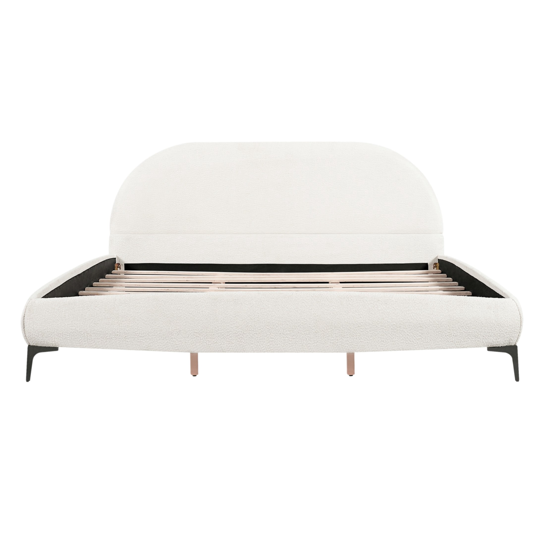 Christopher Knight Home California King Bouclé Upholstered Bed Frame with Curved Headboard, Cream White