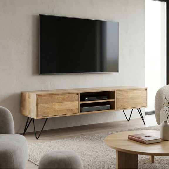 Simpli Home Simpli Home Simpli Home Hunter Mango Wood 68" Industrial TV Media Stand in Natural For TVs up to 75"