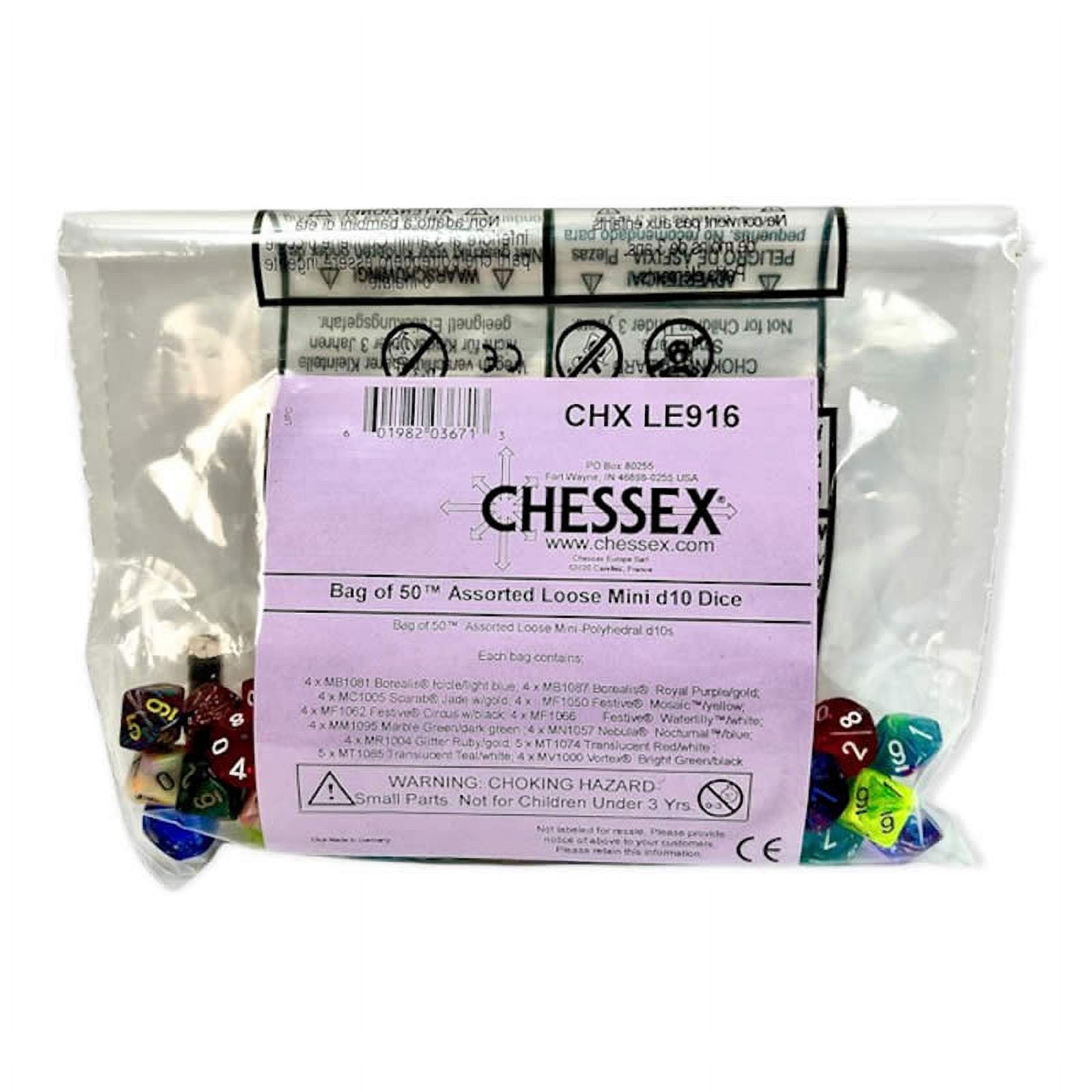 Assorted Mini Dice with Numbers D10 10mm (3/8in) Pack of 50 Chessex